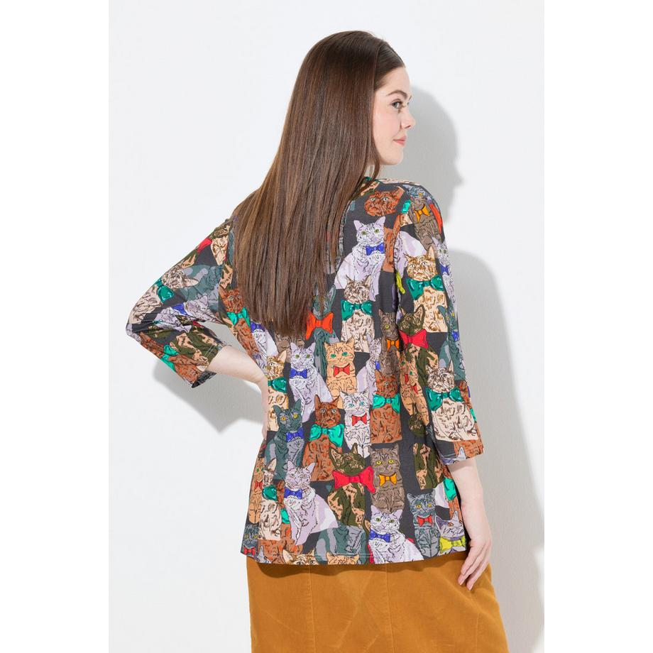 Ulla Popken Hunde Wasserfallkragen 3/4 Arm T-Shirt  