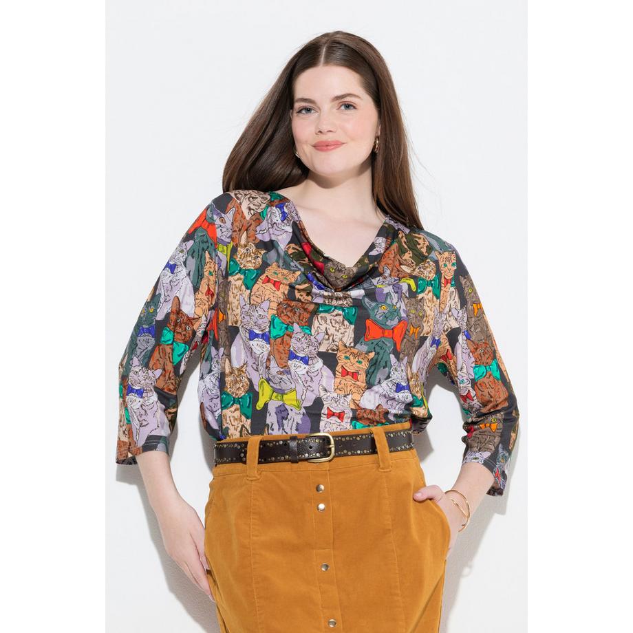 Ulla Popken Hunde Wasserfallkragen 3/4 Arm T-Shirt  