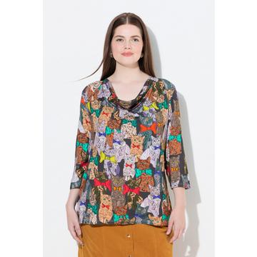 Shirt,Tierprint, Wasserfallkragen, 3/4-Arm