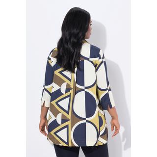 Ulla Popken Tunica Raso Stampa Grafica Collo Camicia Maniche 3/4  