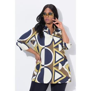 Ulla Popken Tunica Raso Stampa Grafica Collo Camicia Maniche 3/4  