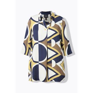 Ulla Popken Tunica Raso Stampa Grafica Collo Camicia Maniche 3/4  