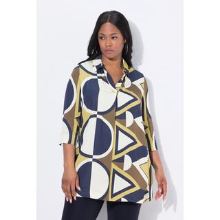 Ulla Popken Tunica Raso Stampa Grafica Collo Camicia Maniche 3/4  