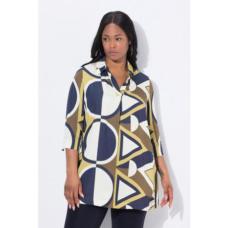 Ulla Popken Tunica Raso Stampa Grafica Collo Camicia Maniche 3/4  