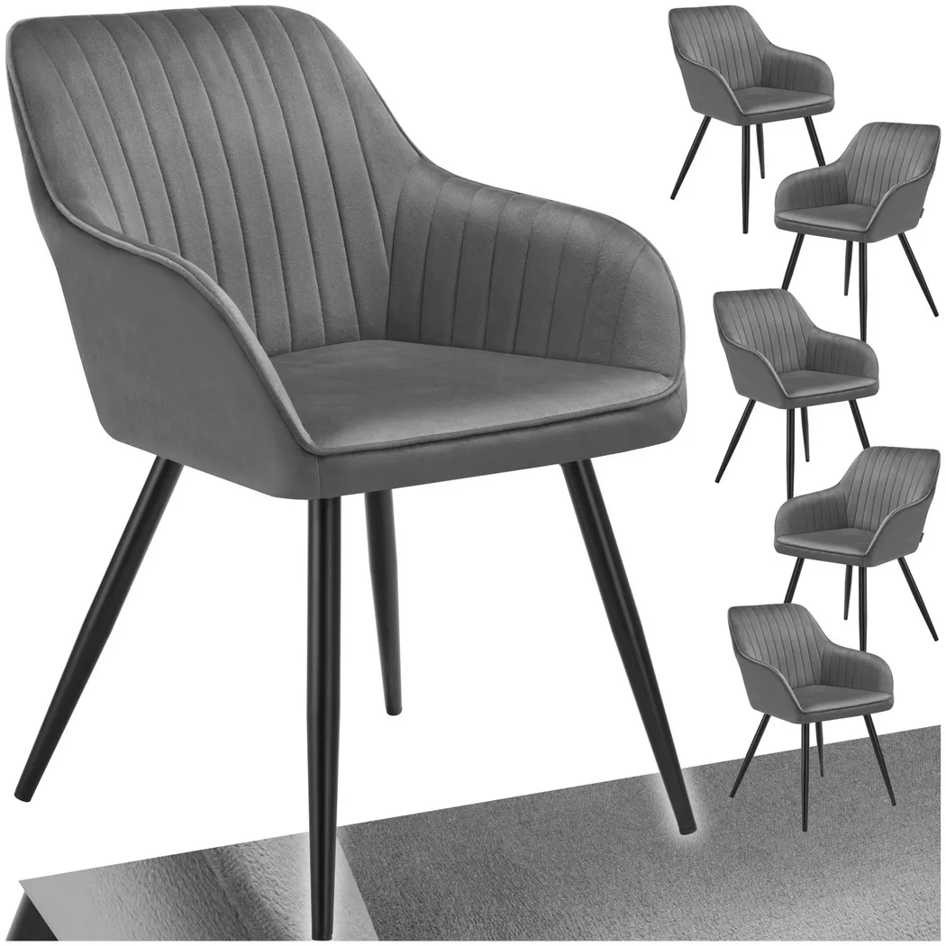 Lot 6 chaises de salle à manger en velours matelassées gris