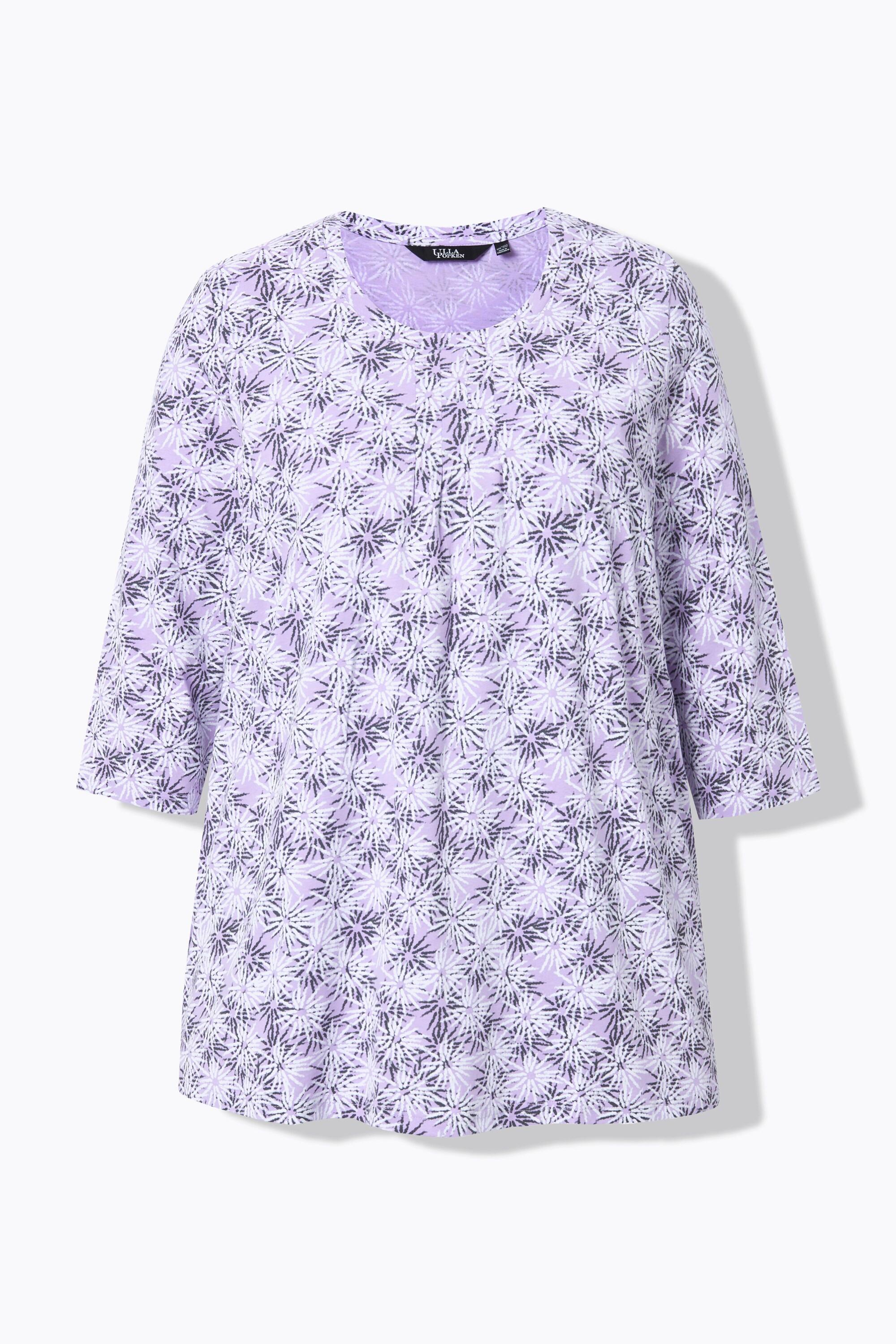 Ulla Popken  Shirt, Blüten, A-Linie, Rundhals, 3/4-Arm 