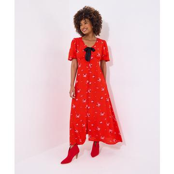 Florales Maxikleid mit Puffärmeln