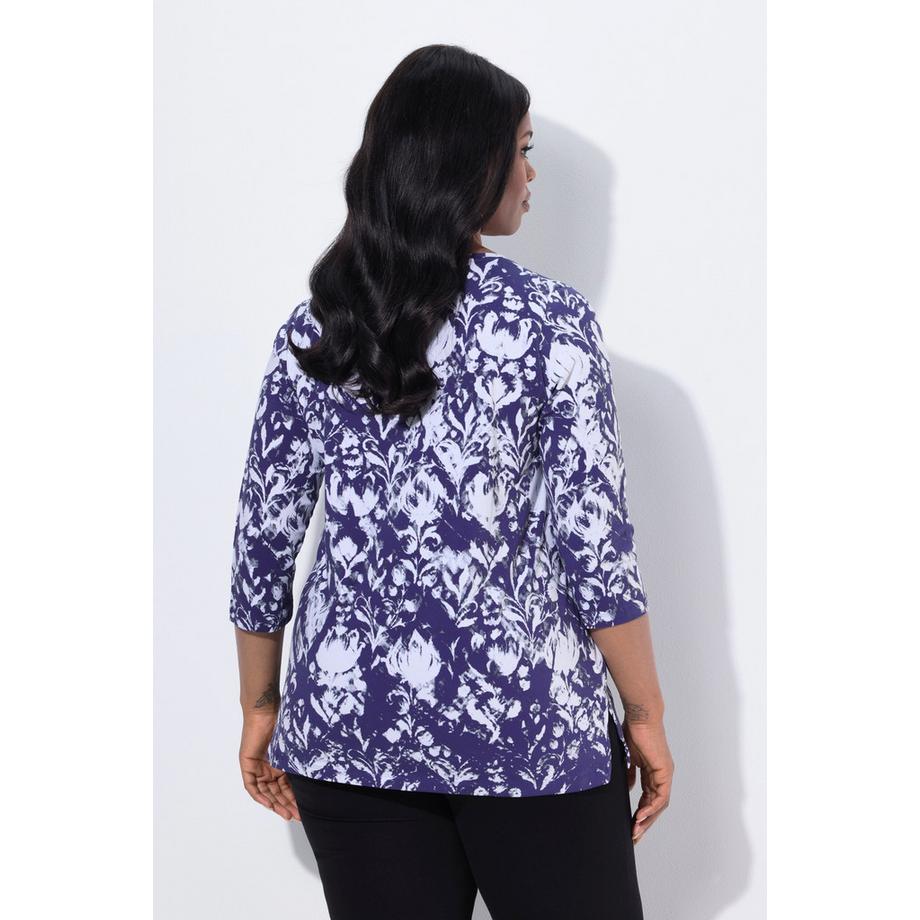 Ulla Popken Maglia Applicazioni Taglio Svasato Scollo V Maniche 3/4  