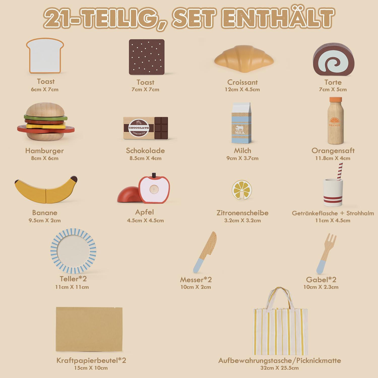 Activity-board  Kinderküchenzubehör Holz, Spielküchenzubehör mit Obstdessert, Spielzeug, Picknickspielzeug mit Klettverschluss, Holzspielzeug 