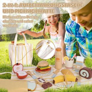 Activity-board  Accessoires de cuisine pour enfants en bois, accessoires de cuisine avec dessert aux fruits, jouet, jouet de pique-nique avec connexion Velcro, jouet en bois 