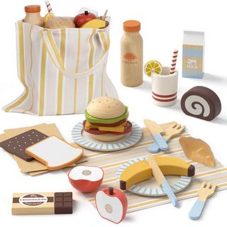 Activity-board  Accessoires de cuisine pour enfants en bois, accessoires de cuisine avec dessert aux fruits, jouet, jouet de pique-nique avec connexion Velcro, jouet en bois 