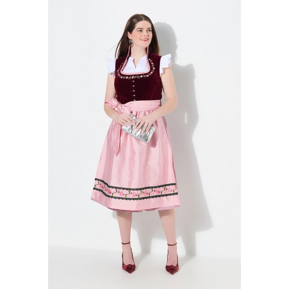 Ulla Popken Samt Dirndl Stickerei Carré Ausschnitt Ärmellos  