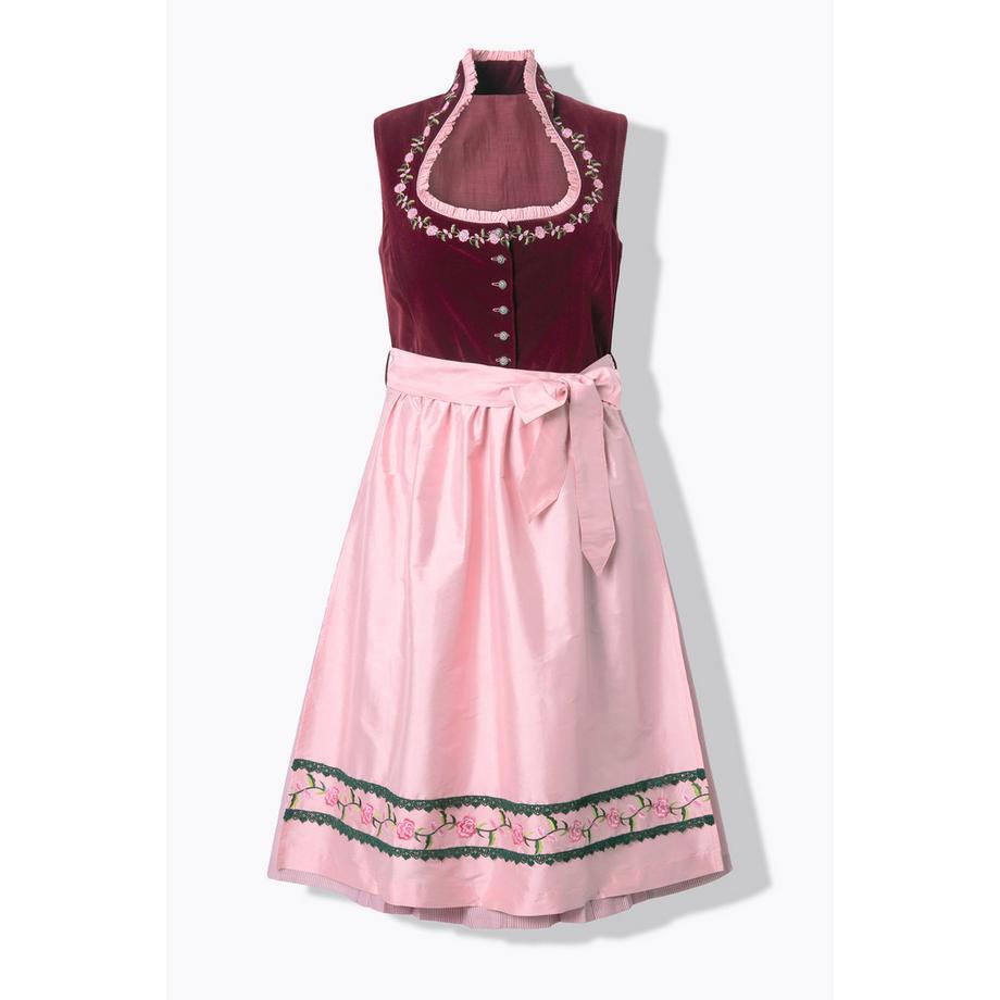 Ulla Popken Samt Dirndl Stickerei Carré Ausschnitt Ärmellos  