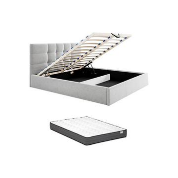 Lit coffre 160 x 200 cm - Tissu - Gris + Matelas - ELIAVA de Pascal Morabito