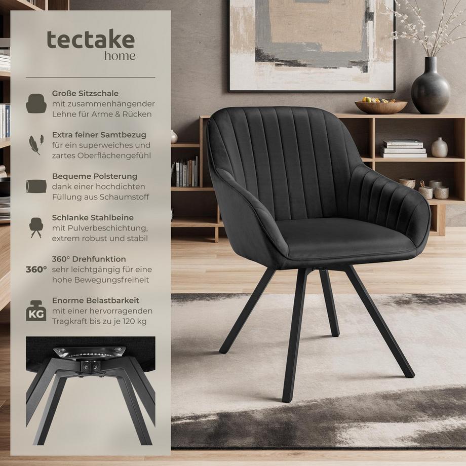 Tectake Chaise pivotante avec accoudoirs Snug en velours, rembourrée  