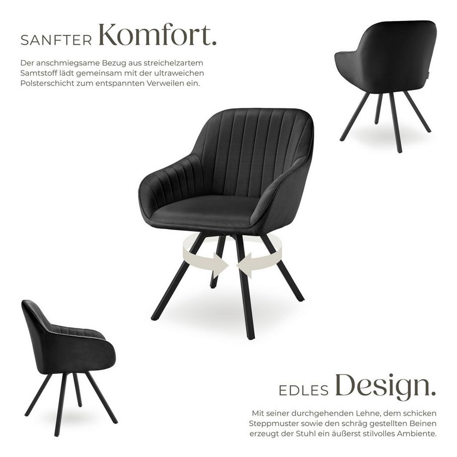 Tectake Chaise pivotante avec accoudoirs Snug en velours, rembourrée  