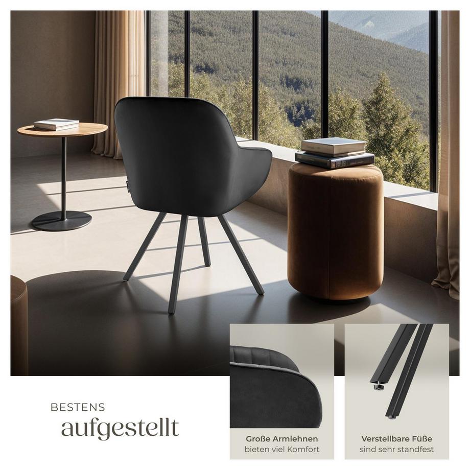 Tectake Chaise pivotante avec accoudoirs Snug en velours, rembourrée  