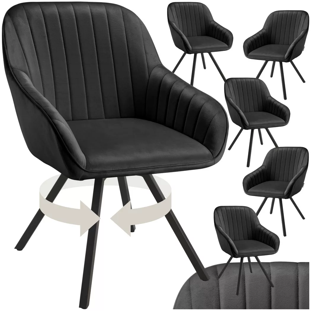 Tectake - Lot 6 chaises pivotantes à 360° avec accoudoirs velours noires