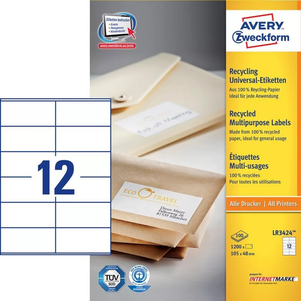 Avery-Zweckform – AVERY ZWECKFORM Etiketten 105x48mm, 1200 Stück, One Size, Weiss
