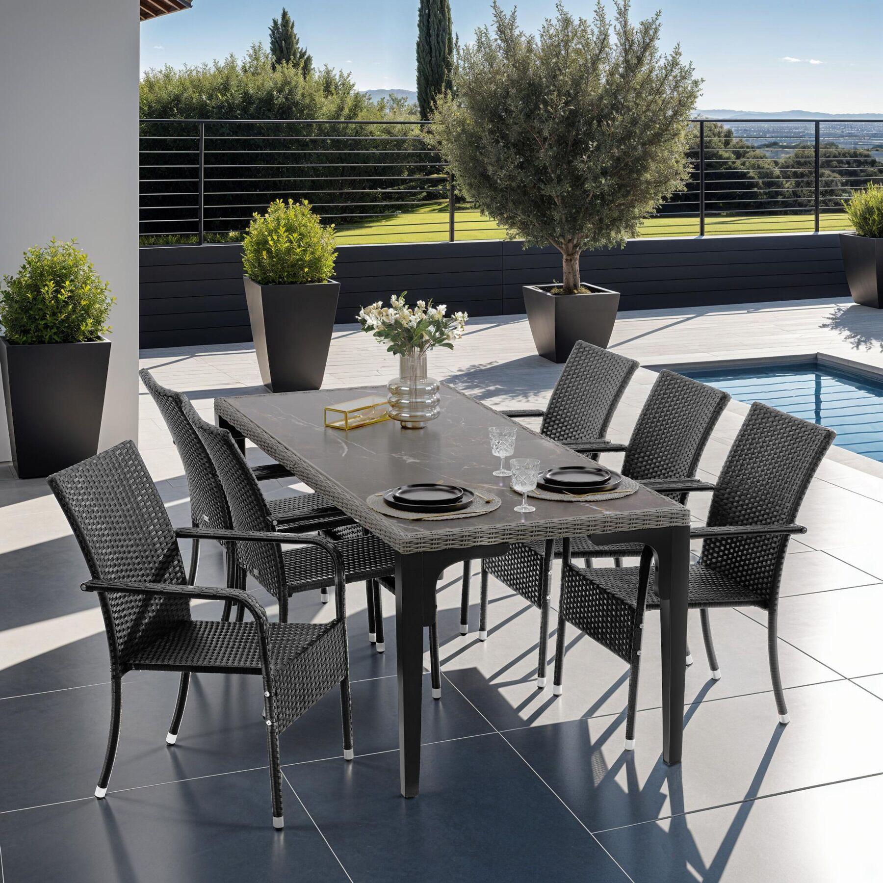 Tectake Chaise en résine tressée GIRONA résistante et durable  