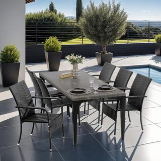 Tectake Chaise en résine tressée GIRONA résistante et durable  