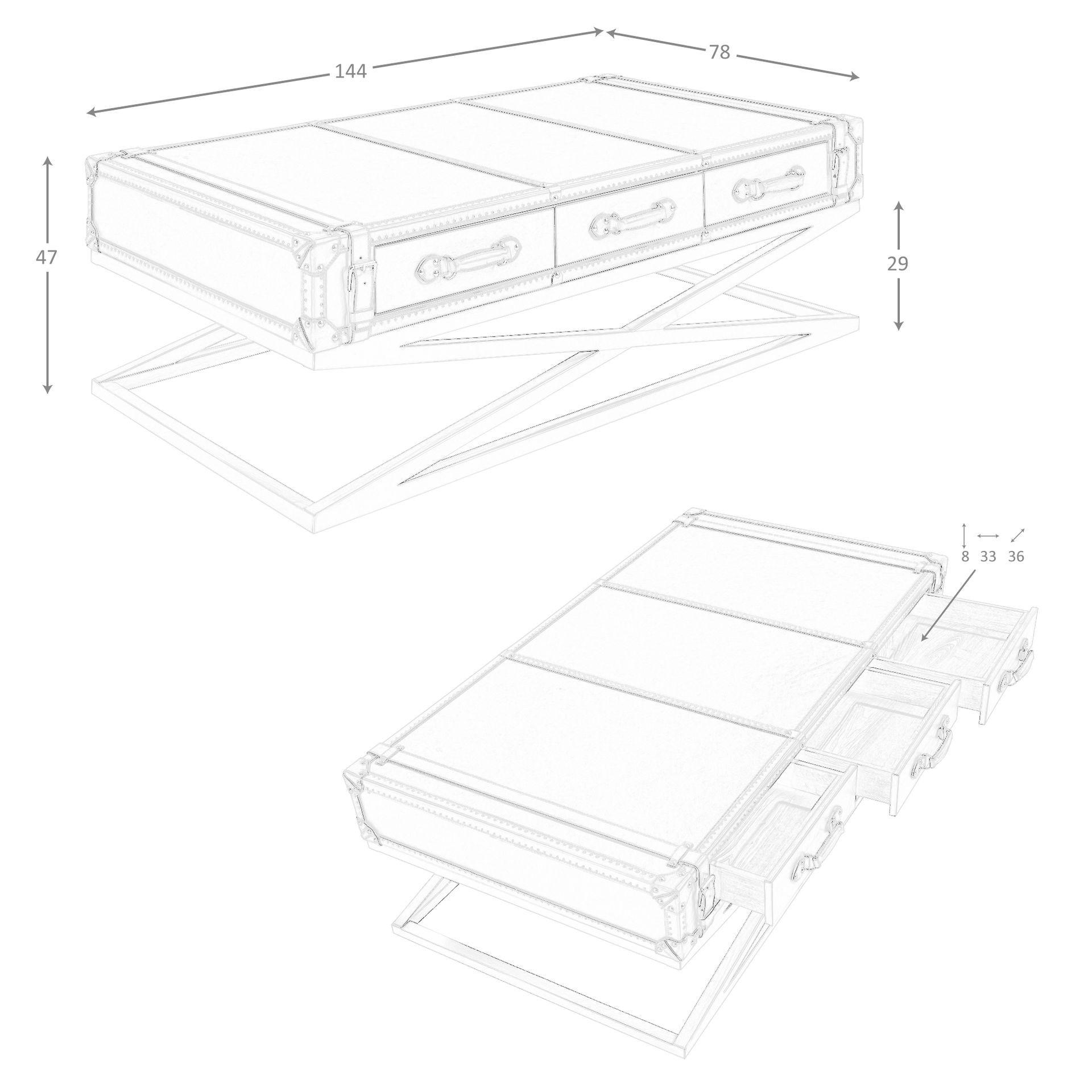 ANGEL CERDA Table basse rectangulaire en cuir et acier doré  