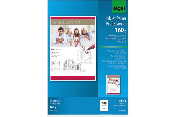 Sigel SIGEL InkJet-Papier A3 IP383 160g,matt, weiss 100 Blatt  