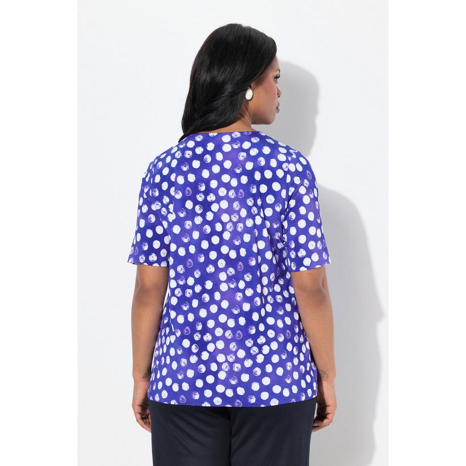 Ulla Popken Maglia Slinky Pois Pieghe Decorative Scollo V Mezze Maniche  