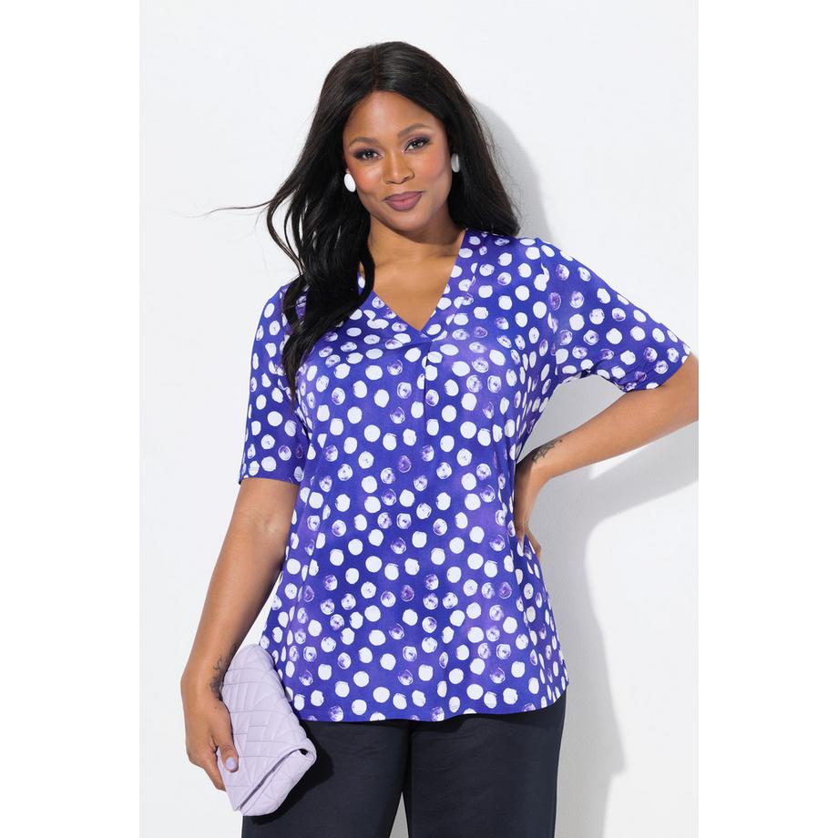 Ulla Popken Maglia Slinky Pois Pieghe Decorative Scollo V Mezze Maniche  