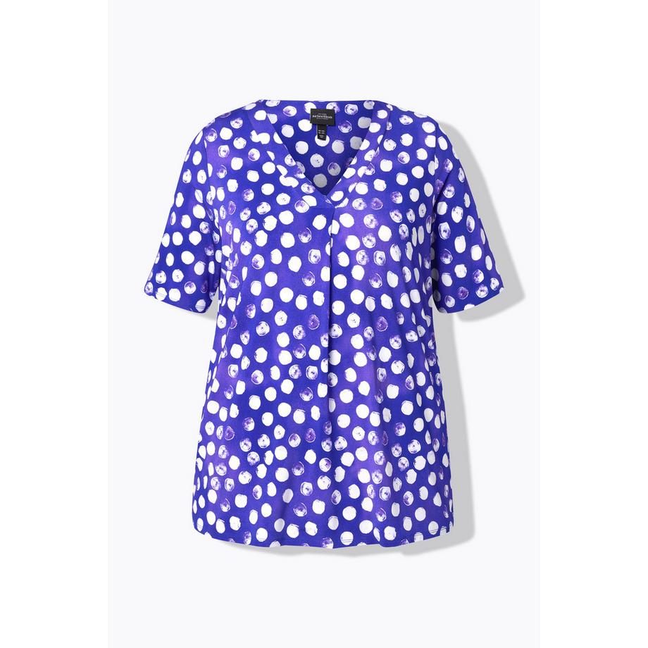 Ulla Popken Maglia Slinky Pois Pieghe Decorative Scollo V Mezze Maniche  