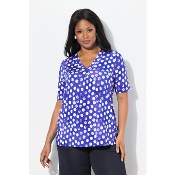 Maglia in tessuto fluente con pallini, piega decorativa, scollo a V e mezze maniche