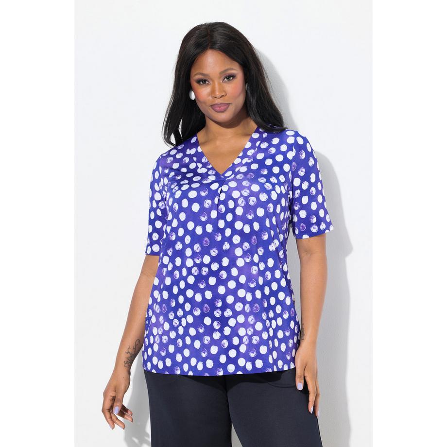 Ulla Popken Maglia Slinky Pois Pieghe Decorative Scollo V Mezze Maniche  