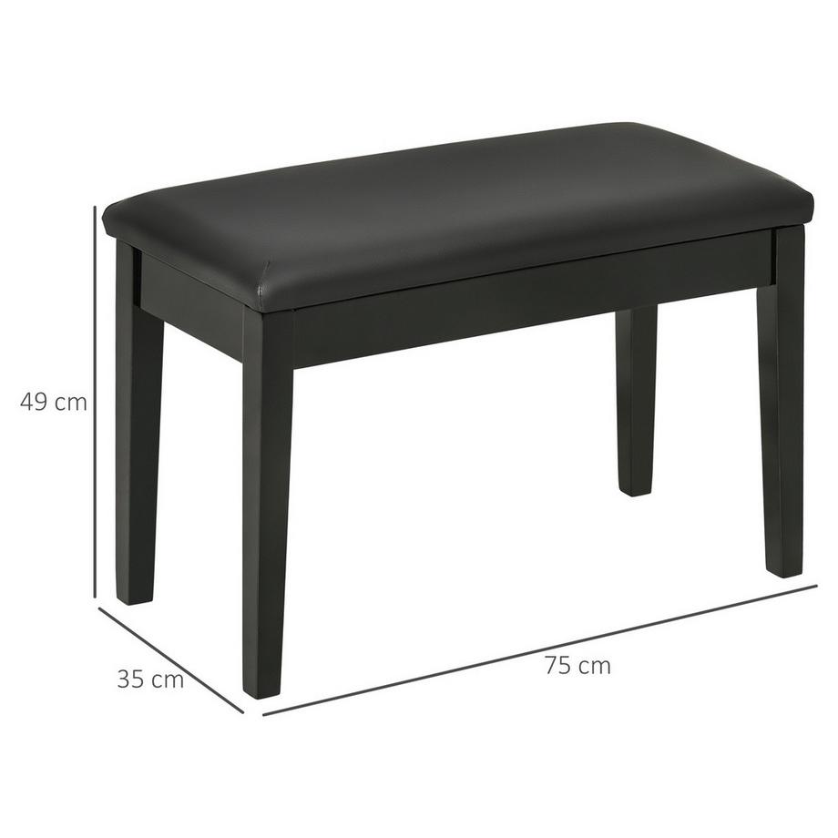 Northio Klavierbank Höhenverstellbarer Klavierhocker Mit Versteckten Stauraum, Pianobank Mit Lederkissen, Schwarz, 75 X 35 X 49 Cm  