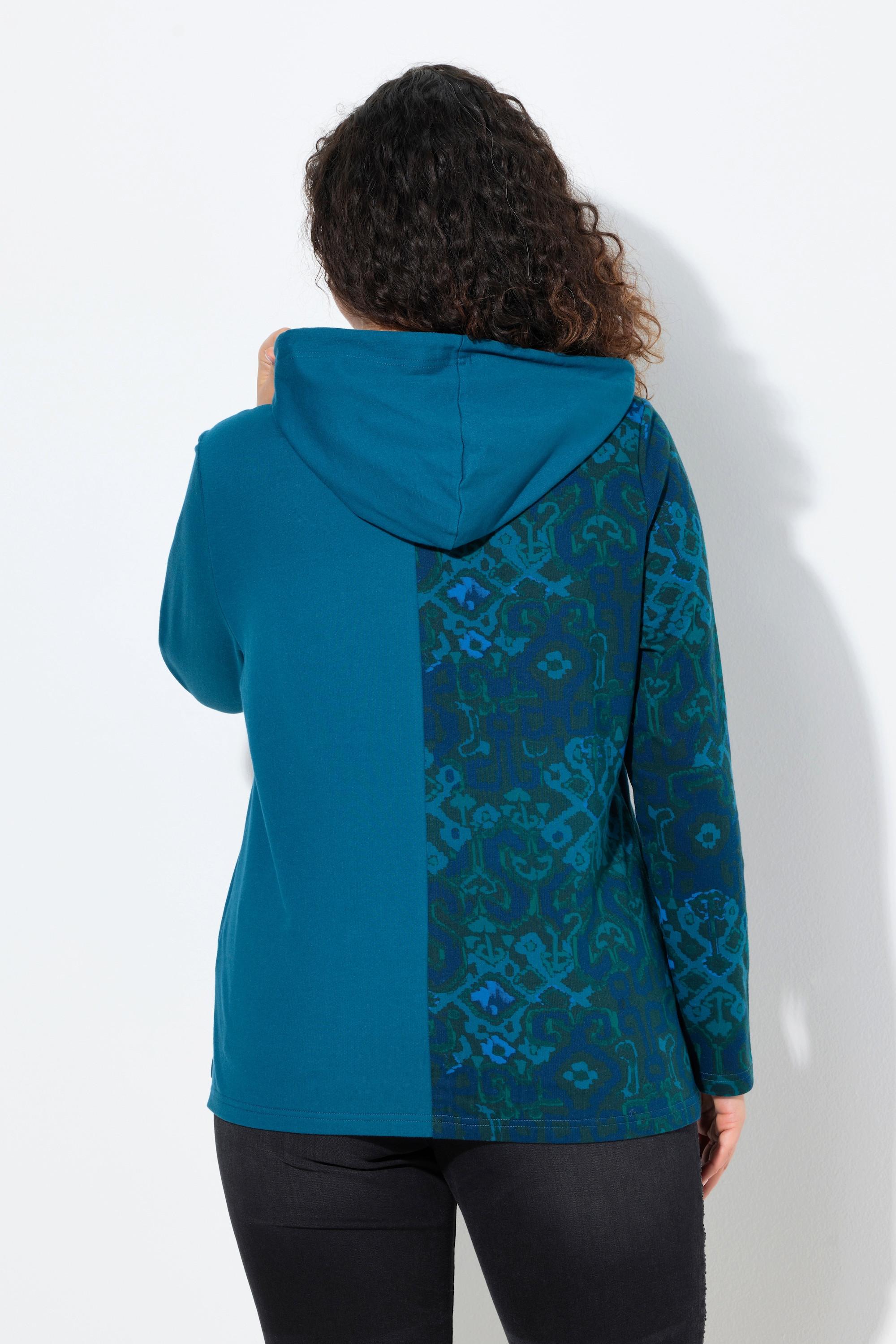 Ulla Popken Maglia con Cappuccio Stampa Patchwork Maniche Lunghe  