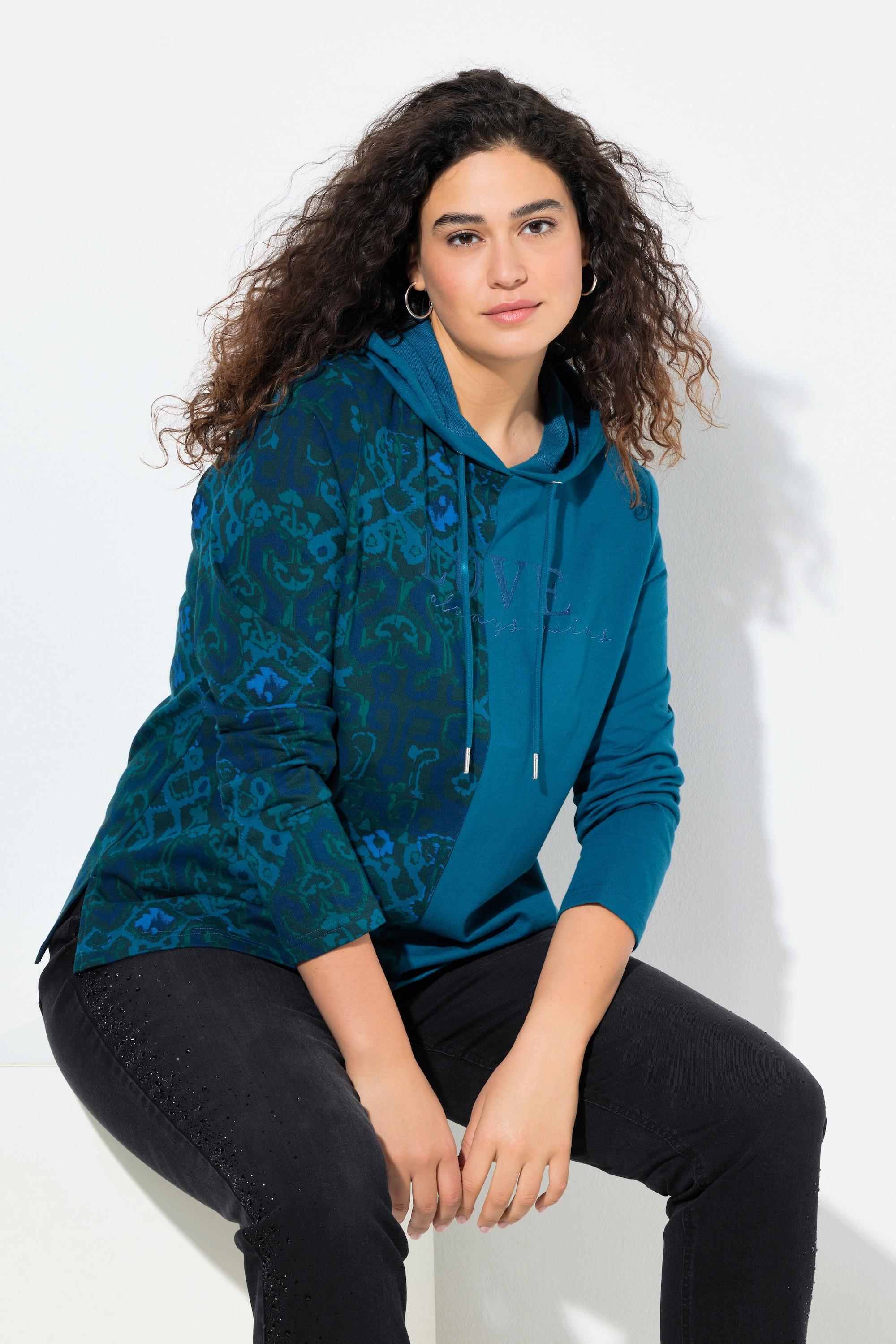 Ulla Popken Maglia con Cappuccio Stampa Patchwork Maniche Lunghe  