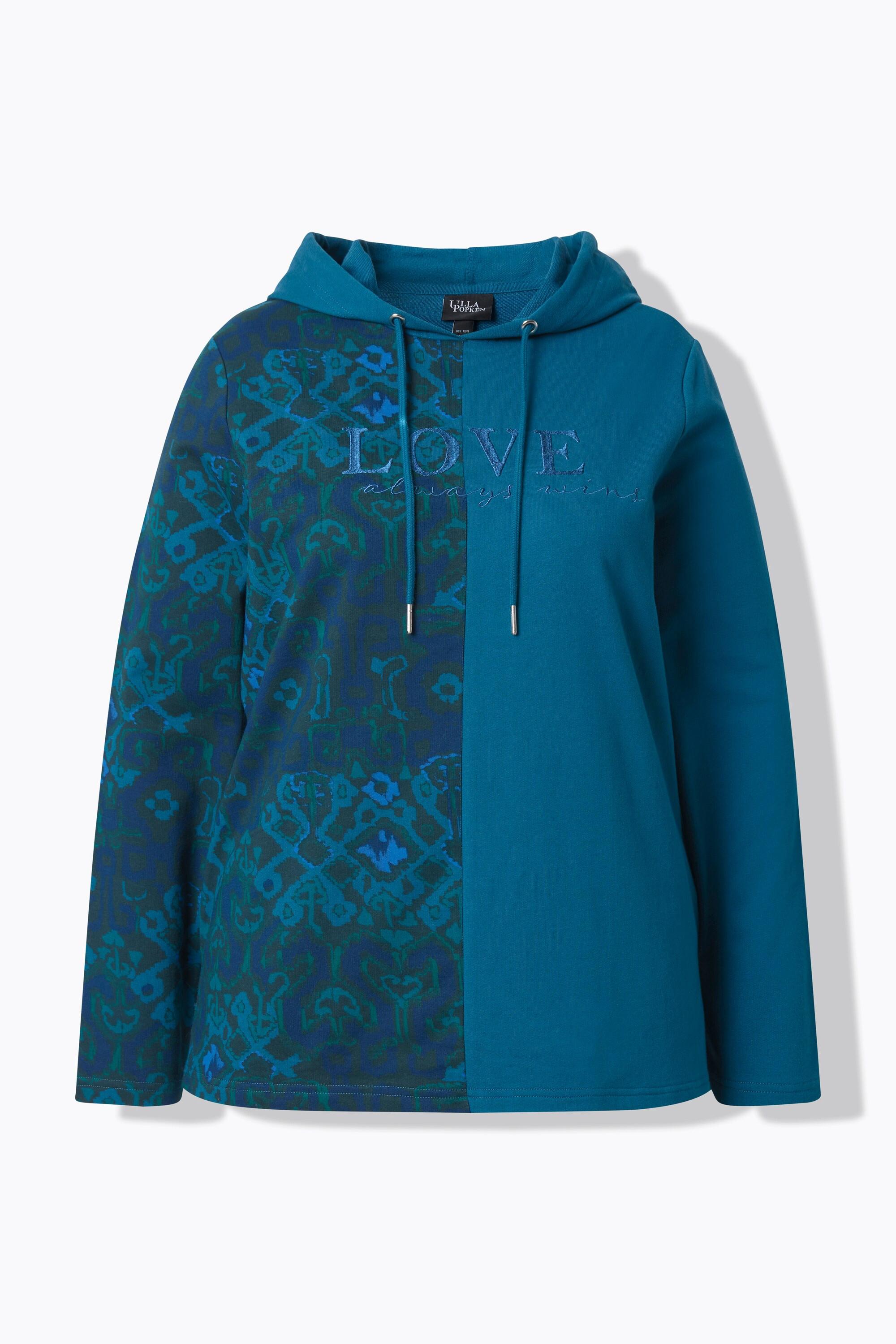 Ulla Popken Maglia con Cappuccio Stampa Patchwork Maniche Lunghe  