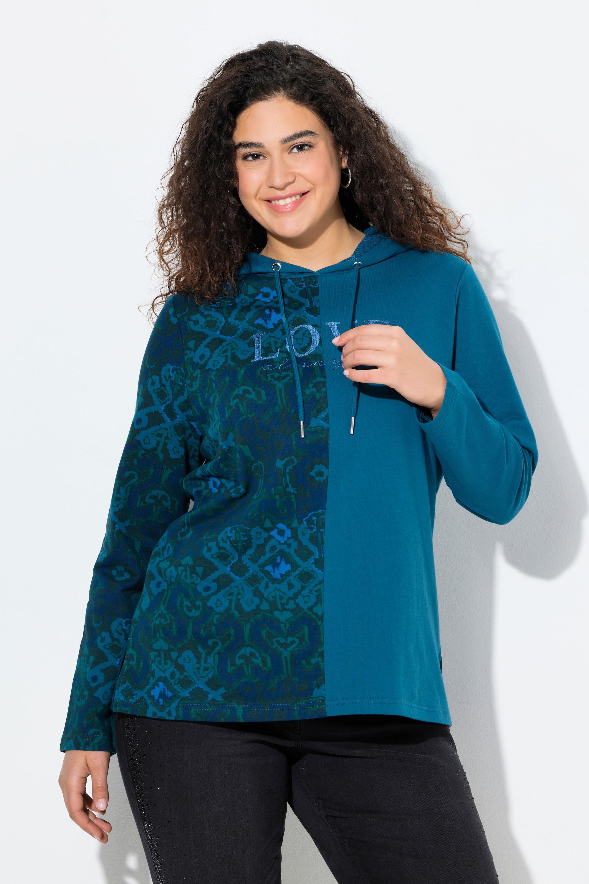 Ulla Popken Maglia con Cappuccio Stampa Patchwork Maniche Lunghe  