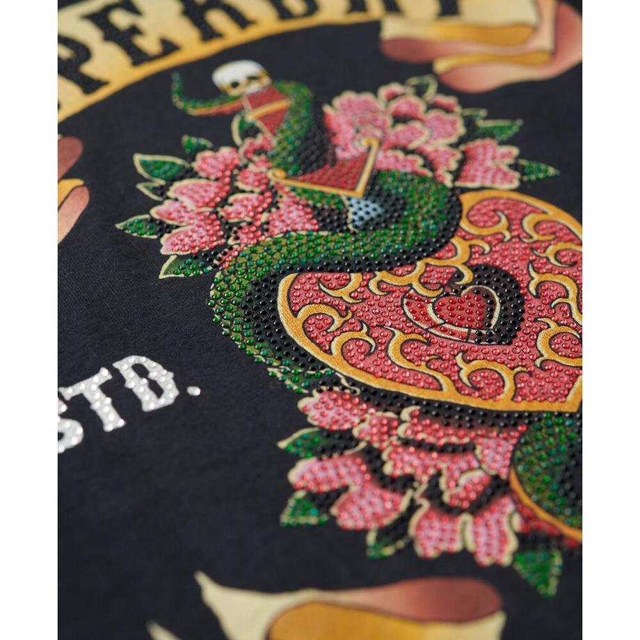 Superdry Canottiera con strass effetto tatuaggio  