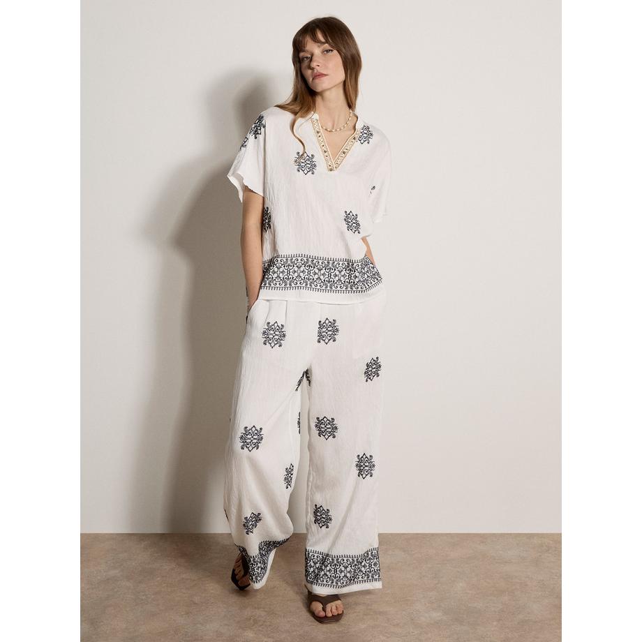 APRICOT Weite Hose mit Paisley-Stickerei  