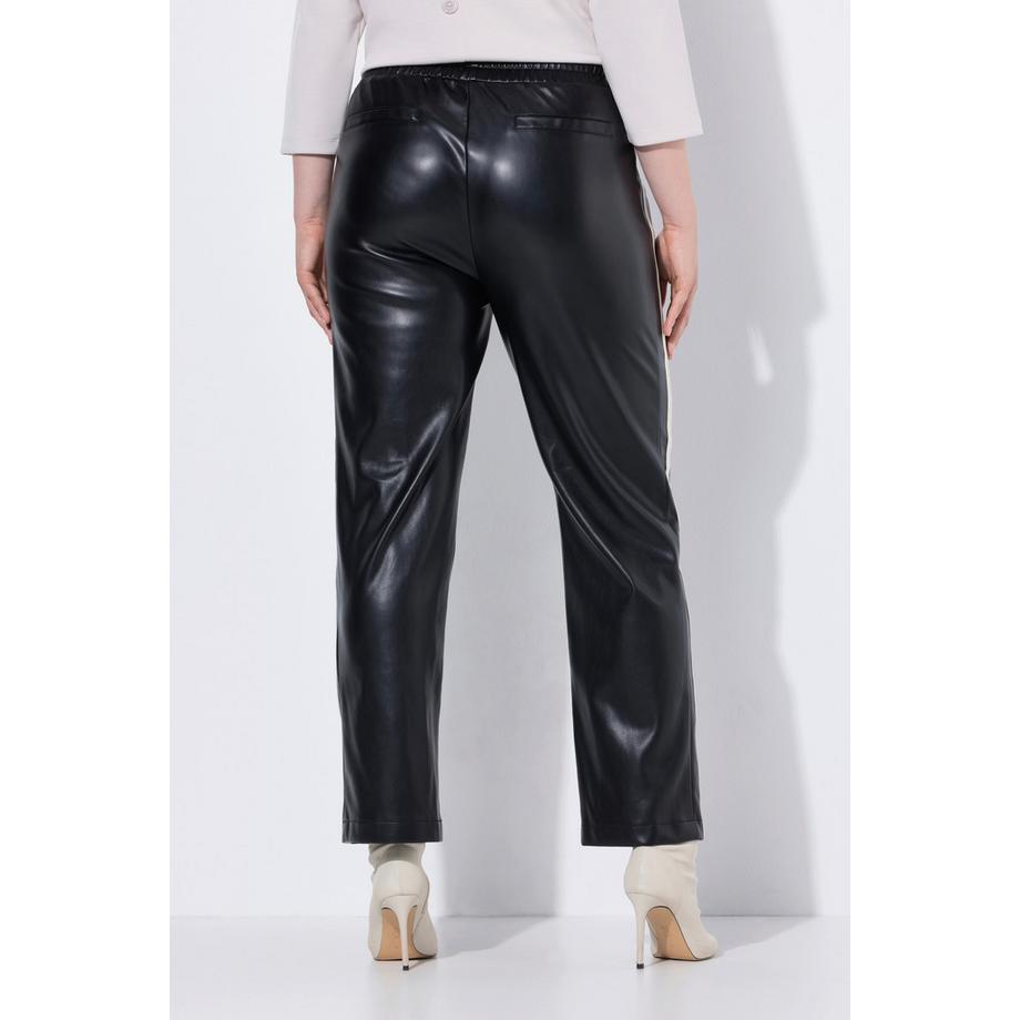 Ulla Popken Pantalon Similicuir Jambe Droite Galons Taille Élastique  