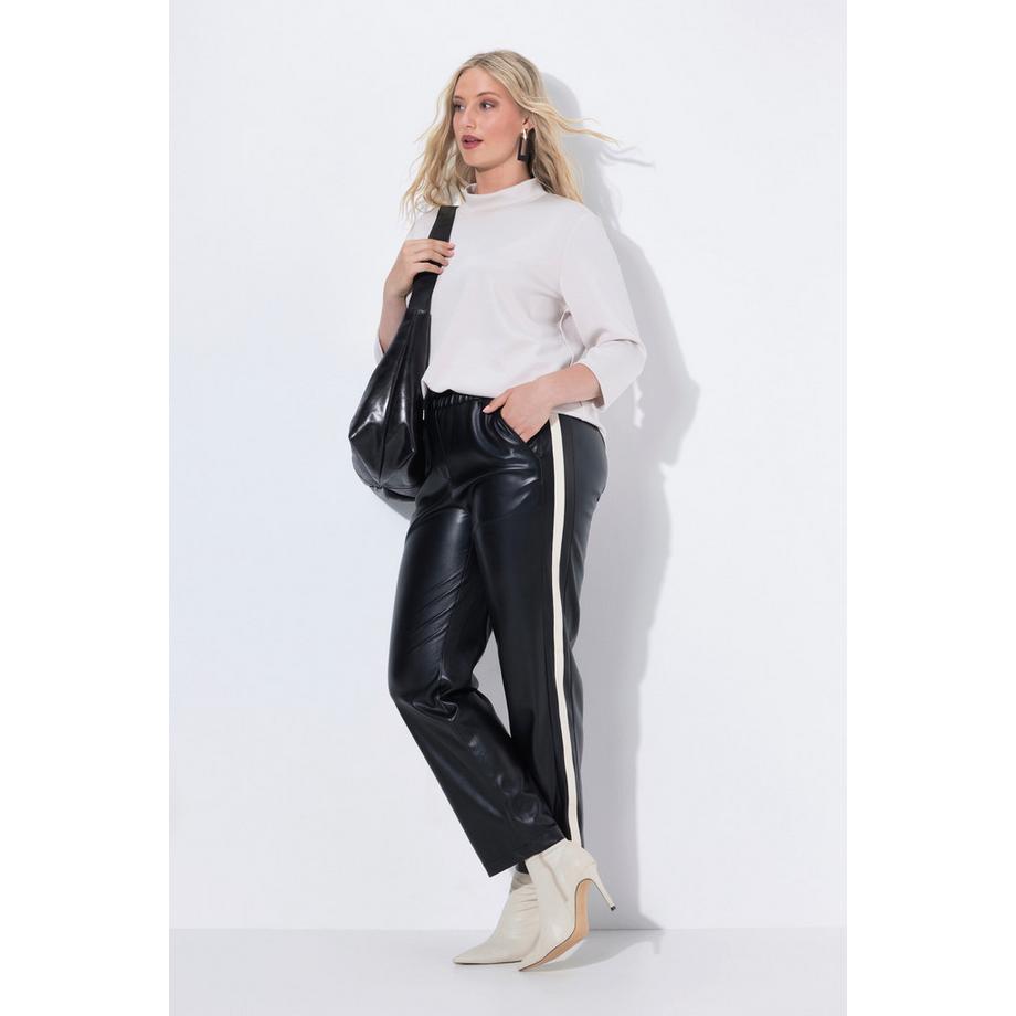 Ulla Popken Pantalon Similicuir Jambe Droite Galons Taille Élastique  