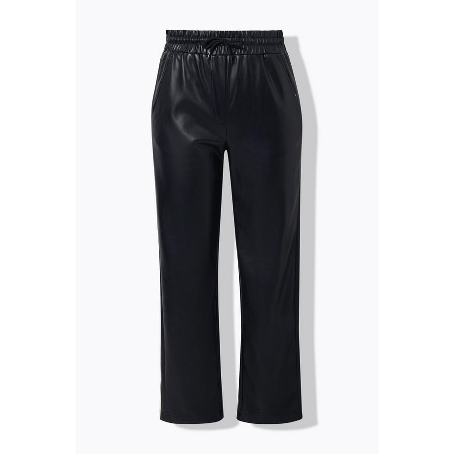 Ulla Popken Pantalon Similicuir Jambe Droite Galons Taille Élastique  