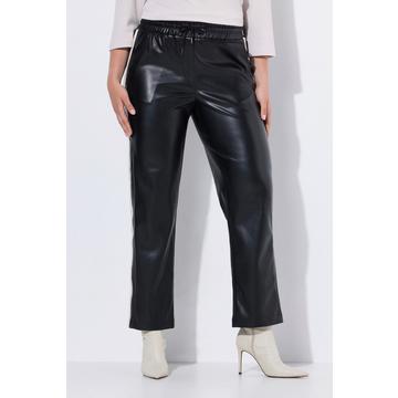 Pantalon à jambe droite et taille élastique, similicuir, galons