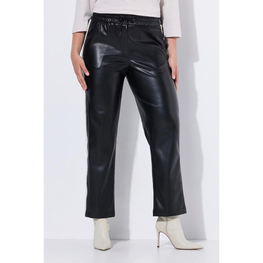 Ulla Popken Pantalon Similicuir Jambe Droite Galons Taille Élastique  