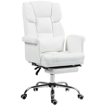 Chaise de bureau, chaise de bureau ergonomique avec fonction inclinable, coussin lombaire, chaise d'ordinateur réglable en hauteur avec repose-pieds, fonction pivotante, pour bureau à domicile, simili cuir, blanc
