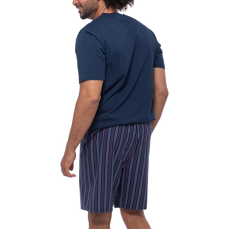Ammann Baumwoll Pyjama Set mit V-Ausschnitt Oberteil und gestreiften Shorts  