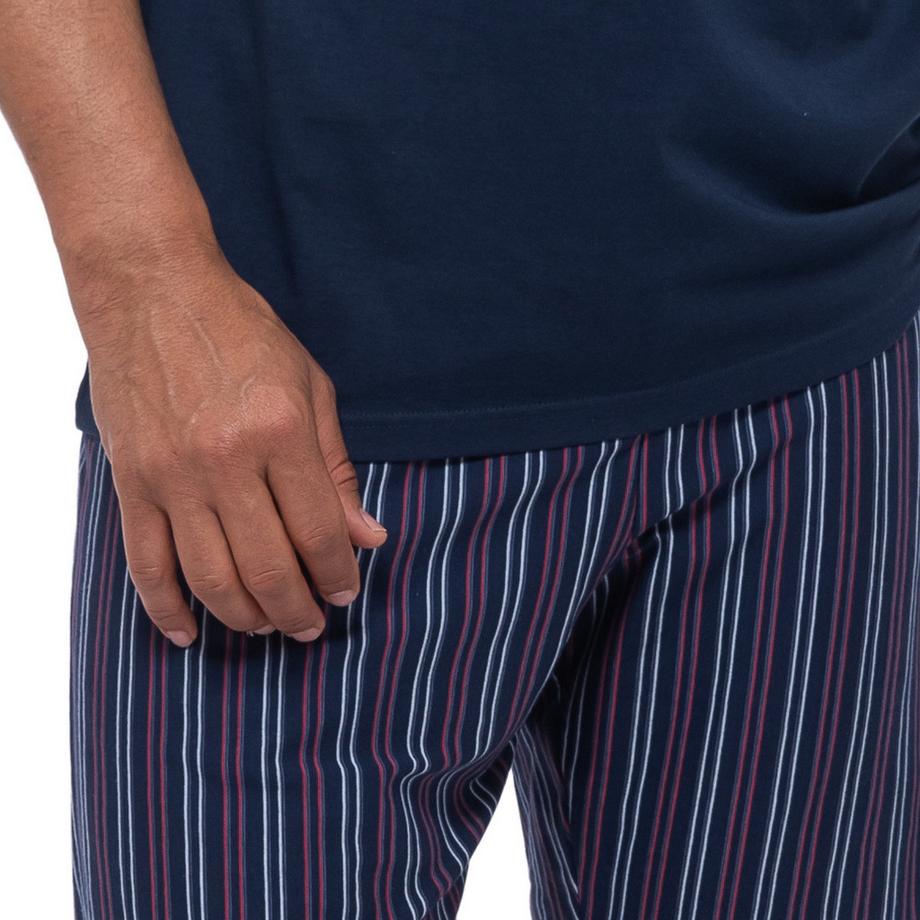 Ammann Baumwoll Pyjama Set mit V-Ausschnitt Oberteil und gestreiften Shorts  