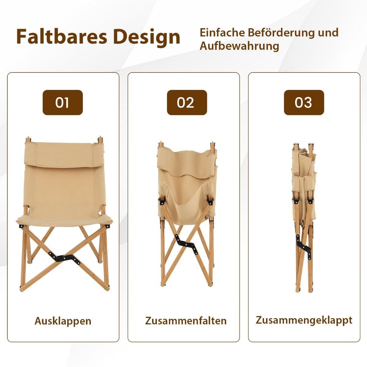 Northix  Tragbarer Klappbarer Campingstuhl Bambusstuhl mit 2-Stufig Verstellbarer Rückenlehne 