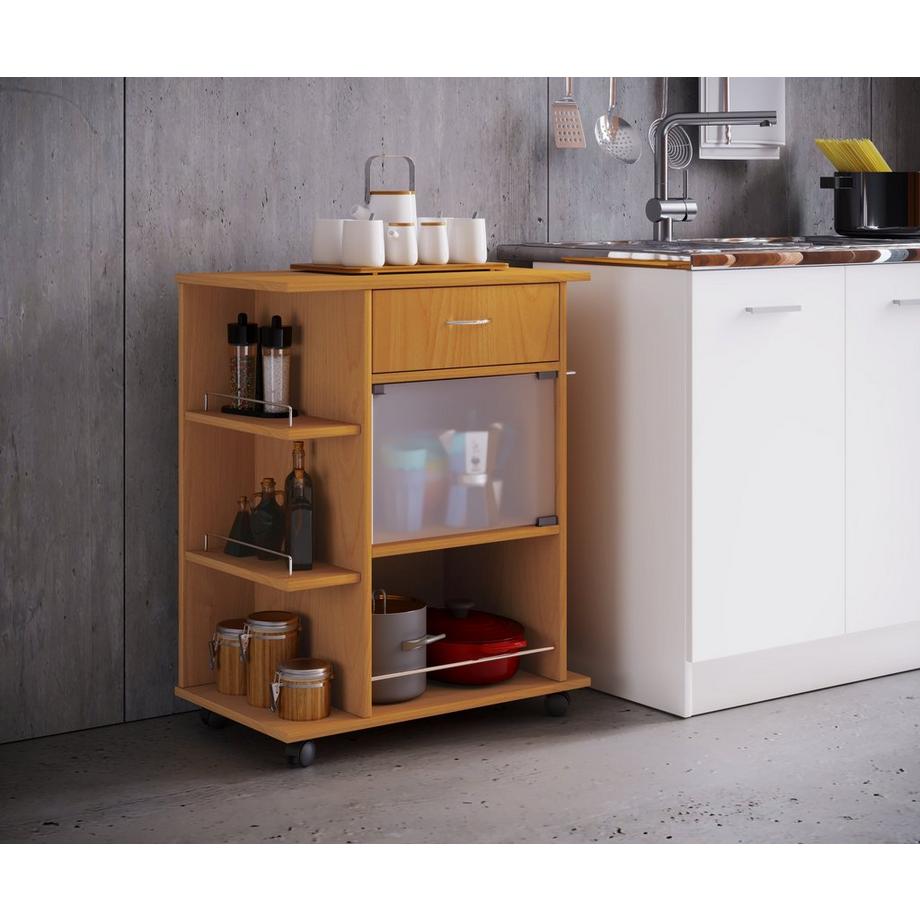 VCM Holz Küchenwagen Servierwagen Rollwagen Ablage rollbar Rollen Schublade Pocis  