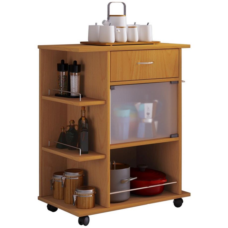 Holz Küchenwagen Servierwagen Rollwagen Ablage rollbar Rollen Schublade Pocis
